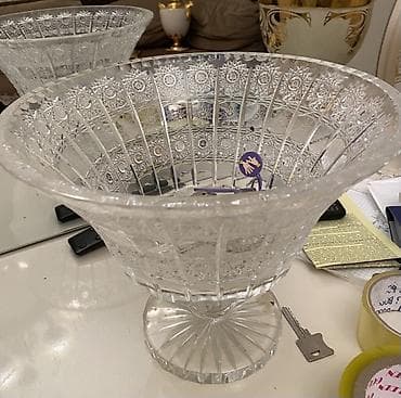 vinni kaşa: TƏZƏDİKəsim naxışlı şüşə/kristal ayaqlı meyvə qabı - Material: qalın — 1