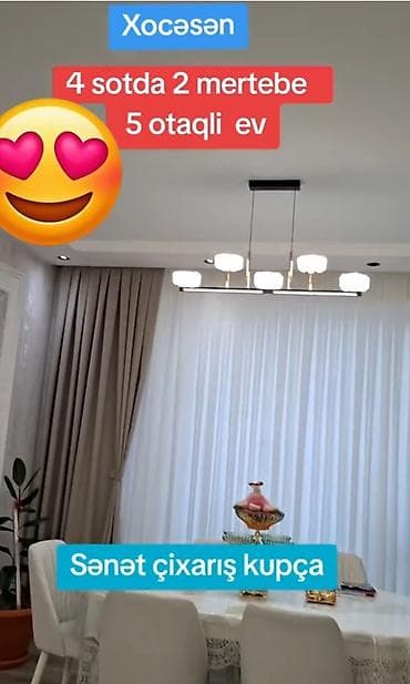 50 m2 ofislər: Xocəsən – 4 sot torpaq sahəsində 2 mərtəbəli, 5 otaqlı ev. - Geniş — 8