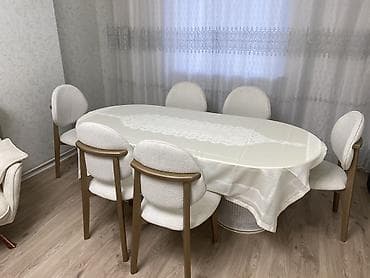 белый стол письменный: Для гостиной, Нераскладной, Овальный стол, 6 стульев — 2