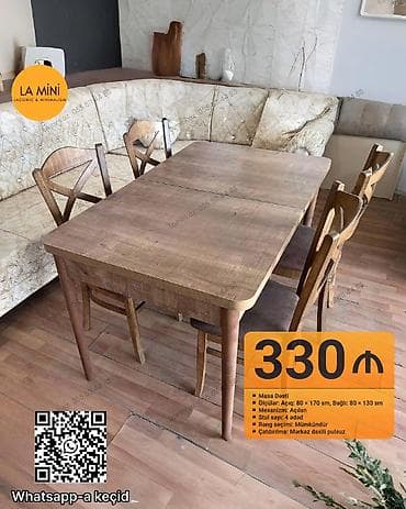 metbex wkaflari: Mətbəx üçün, Açılan, Dördbucaq masa, 4 stul — 1