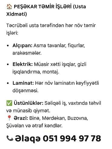 Peşəkar təmir xidmətləri (usta xidməti) Təcrübəli usta tərəfindən lalafo.az -da Peşəkar təmir xidmətləri (usta xidməti) Təcrübəli usta tərəfindən