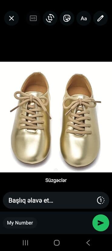 Qızılı rəngli bağlamalı uşaq ayaqqabısı - Parlaq metalik qızılı rəng