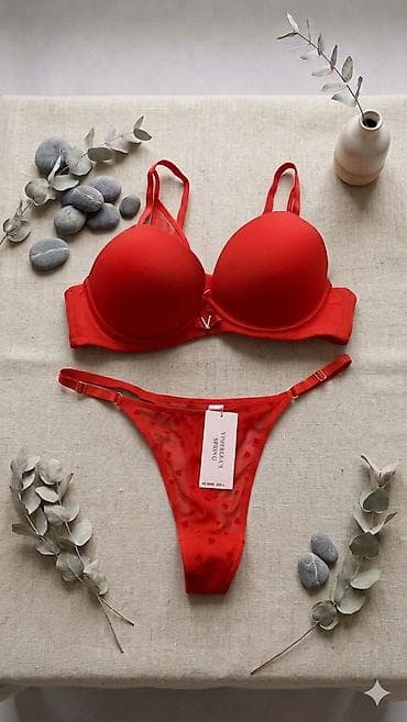 Qadın geyimləri: Qadın daxili geyim dəsti - Model: 2 fərqli dizayn – parlaq qırmızı və — 1