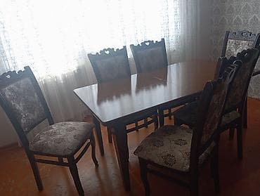 aile sekilleri: Yemək otağı dəsti – masa və 6 ədəd stul - Klassik üslubda, tünd — 3