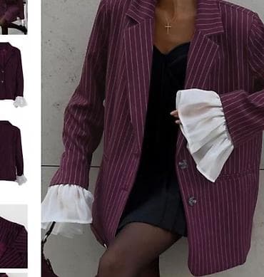 Qadınlar üçün zolaqlı oversize blazer - Rəng: tünd bənövşəyi (şərab