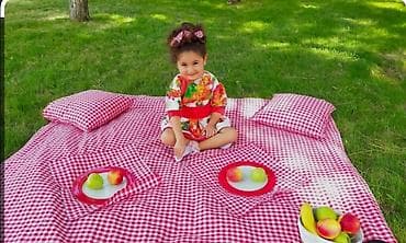 gilan tekstil: Piknik dəsti – qırmızı-ağ dama naxışlı - Geniş piknik yorğanı — 1
