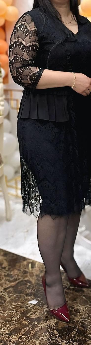 cins etek: Qara krujeva ziyafət donu - Rəng: qara - Model: diz boyunca, V-yaxa - — 1
