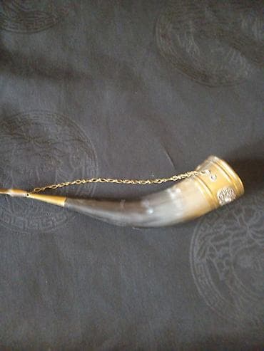 Buynuzlar: Dekorativ içki buynuzu - Material: Təbii buynuz, metal (qızılı rəng — 1