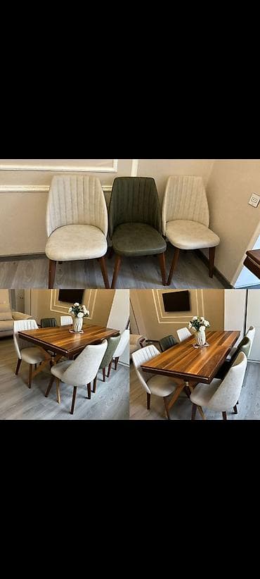 Qonaq otağı üçün, İşlənmiş, Açılan, Dördbucaq masa, 8 stul