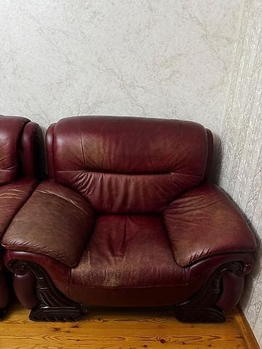 кожаный диван купить: 3 nəfərlik divan və 1 nəfərlik kreslo dəsti 2 ədəd - Material: təbii — 2