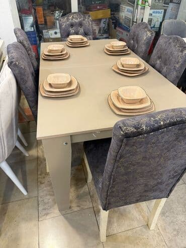 Qonaq otağı üçün, Yeni, Açılan, Dördbucaq masa, 6 stul