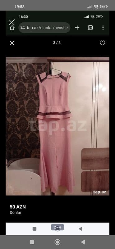 Dəstlər, kostyumlar: Pudra-çəhrayı rəngdə qadın ziyafət geyimi (don). - Üst hissəsi peplum — 2