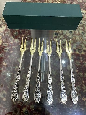 cay servis: Çay dəsti, rəng - Gümüşü, Metal, SSRİ — 6