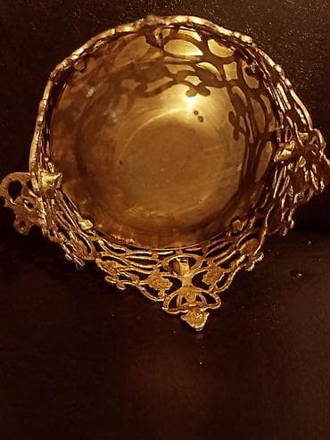 konfet qabı: Qızılı rəngdə dekorativ metal kasalı qab latun tökmə - Material — 3