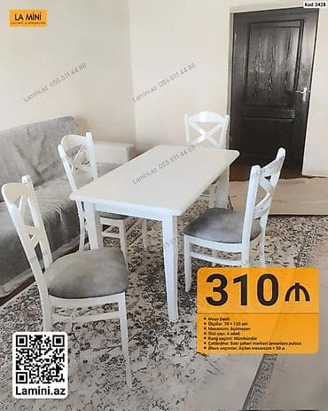 Masa dəsti – LA MINI - Tərkib: 1 ədəd masa + 4 ədəd stul - Ölçü: masa