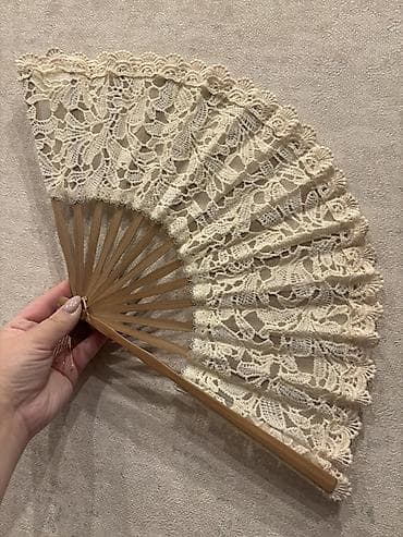 Свадебные платья и аксессуары: Dantel əl yelpiri - Material: Təbii ağac gövdəciklər və krem rəngli — 1