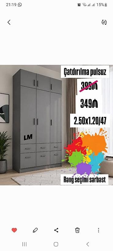 paltar dolab: Məhsul: Geniş tutumlu 4 qapılı, yuxarı əlavə bölməli paltar dolabı — 1