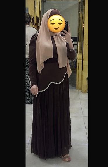 Aksesuarlar: Məhsul: Qəhvəyi rəngdə zərif ziyafət dəsti (hicapla uyğun kombin) - — 1