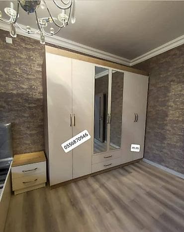 Yeni, 6 qapı, Güzgülü, Ağ, Digər material, Açılan, Düz dolab — 1