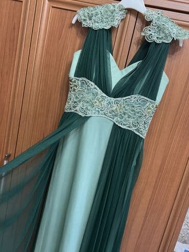qizlar ucun toy paltarlari: Zərif ziyafət/libas – yaşıl tonlarda uzun model - Rəng: tünd — 4