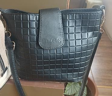 cixollar: Qadın çantaları dəsti – 3 ədəd - Qara parça/eko–dəri qarışığı MK — 4