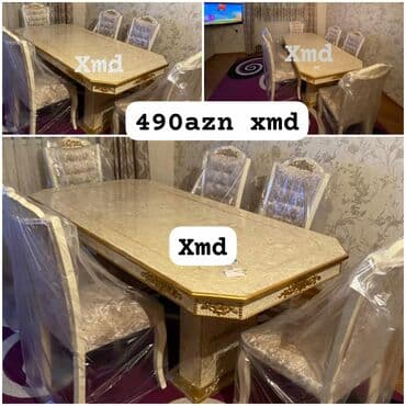 Masa və oturacaq dəstləri: Qonaq otağı üçün, Yeni, Açılmayan, Oval masa, 6 stul — 4