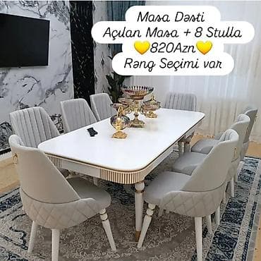 oturacaqlar satilir: Qonaq otağı üçün, Açılan, Dördbucaq masa, 8 stul — 1