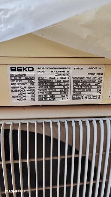 sovet kondisioner: BEKO split kondisioner, divara quraşdırılan tip. Model: BKH 120 / BKH — 1