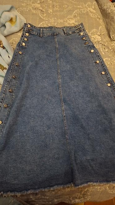 Denim ətək - Material: klassik mavi cins (denim) - Model: A-kəsimli