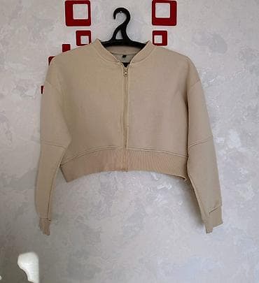 ipad air m3: Bej rəngli qısa kəsimli sweatshirt - Model: zipli, ön hissədə tam — 1
