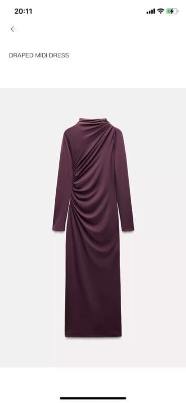 вечерние платья для полных: Draped Midi Dress - Rəng: tünd bənövşəyi/plum - Uzunluq: midi - Qol — 1