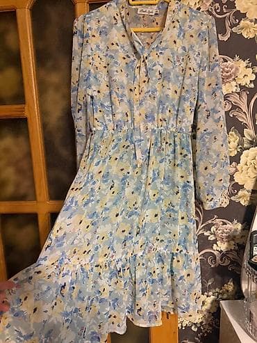 ucuz donlar: Açıq mavi tonlarda çiçək naxışlı qadın donu. - Uzun qol, yüngül və — 1