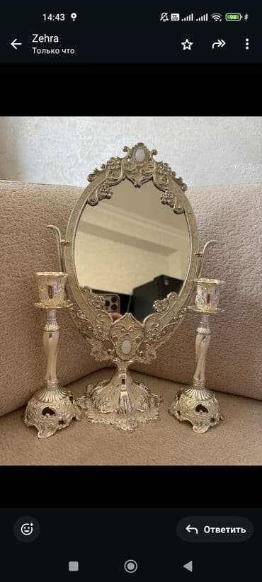 hamam ucun guzgu: Güzgü Masaüstü, Oval, Dekorativ, Şamdanla — 1