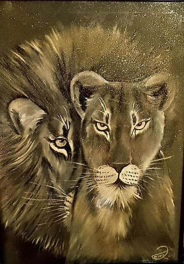 Əsər: “Şirlər cütlüyü” tablo - Texnika: kətan üzərində akril boya