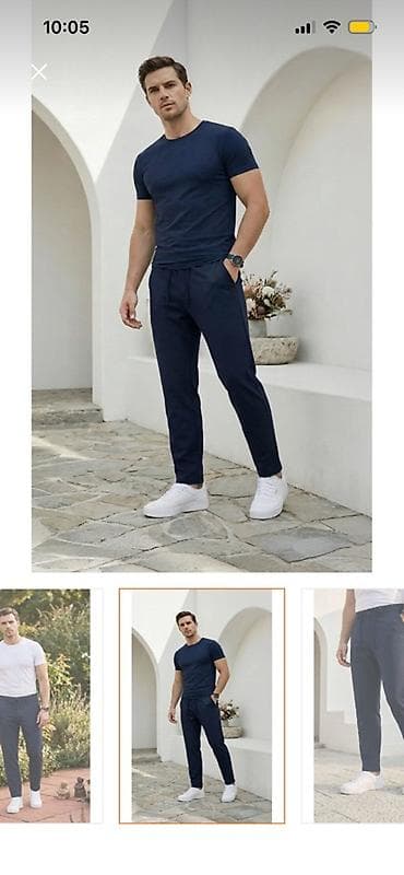 polo şalvar: Məhsul: Kişi şalvarı – tünd göy - Kəsim: Slim-fit, düz paça; gündəlik — 2