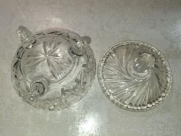 Kənaqlı şüşə konfetqabı/dəstgah qabı - Material: qalın, şəffaf kəsme