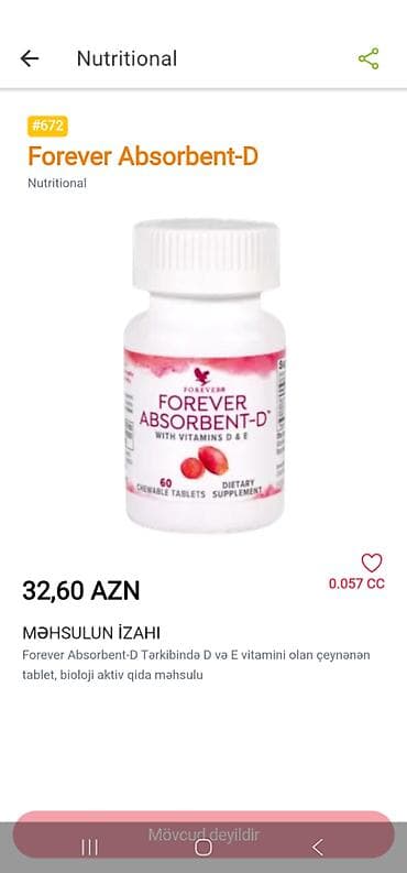 Forever Absorbent-D – D və E vitaminləri ilə çeynənən tablet, bioloji