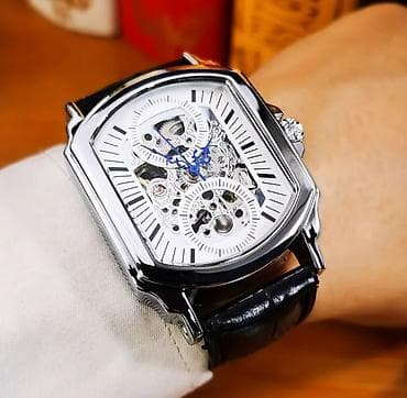 Kişi qol saatı – skeleton dizaynlı, mexaniki - Korpus: parlaq xrom