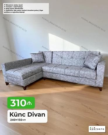 Künc divan – 240×150 sm - Mexanizm: açılan, bazalı (yataq funksiyalı — 1