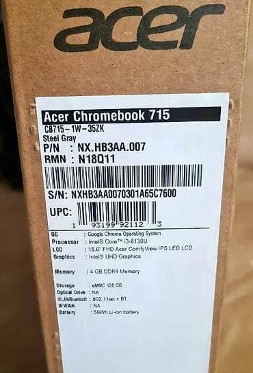 noutbuklar kreditle satisi: Yeni Acer Chromebook, 15.6 ", Intel Core i3, 128 GB, Ünvandan götürmə — 3