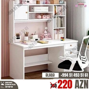 детская парта со стульчиком: Для девочки и мальчика, Новый, С выдвижными ящиками, Письменный стол, Без стульев — 1