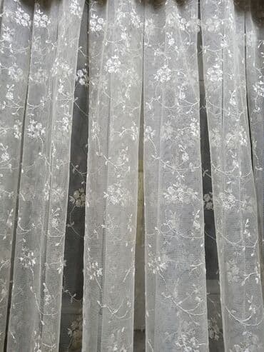 sadə pərdələr: İşlənmiş, Pambıq Tül, rəng - Ağ, Pulsuz çatdırılma — 2