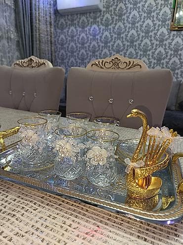 xar tut agaci satilir: Çay dəsti, rəng - Qızılı, Şüşə, 6 nəfərlik — 1