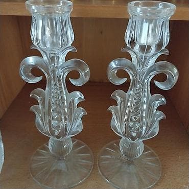 Şüşə şamdanlar – 2 ədəd dəst - Material: şəffaf, qalın şüşə - Dizayn