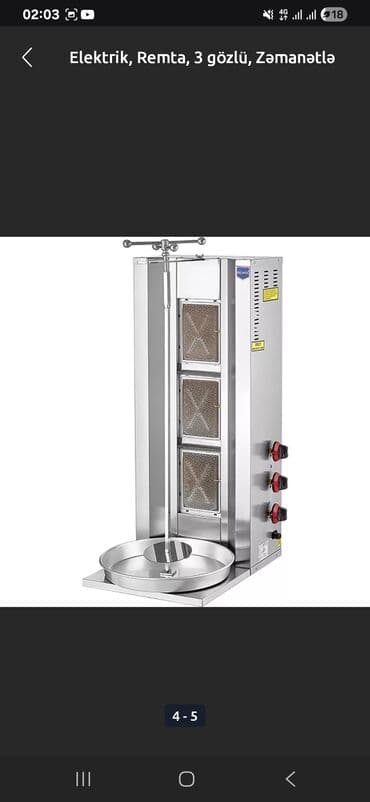 dönər aparatı qiyməti: Elektrik, Remta, 3 gözlü, Zəmanətlə — 1