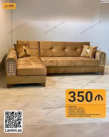 Künc divan – Kod: 2244 - Ölçülər: 260 × 160 sm - Mexanizm: açılan — 1