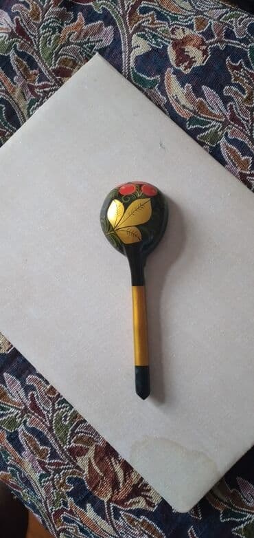 İdman və istirahət: Taxta dekorativ qaşıq – əl işi, rəngli naxışlı - Material: ağac - — 1