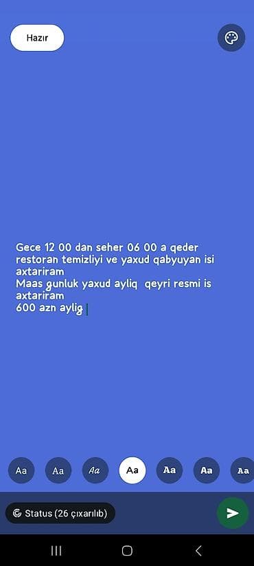 bag evinde is: Xidmət: Restoranlarda gecə növbəsi üçün təmizlik və ya qab yuyan işi — 1