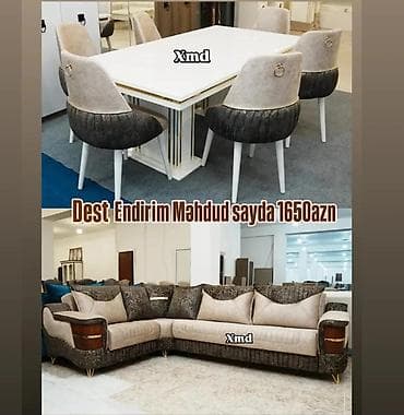 Mebel dəsti – yemək masası və oturacaq dəsti + L formalı künc divan