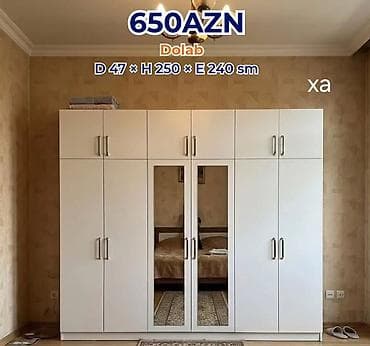 Ağ rəngli çoxseqmentli qarderob dolabı Ölçülər: - Dərinlik: 47 sm -